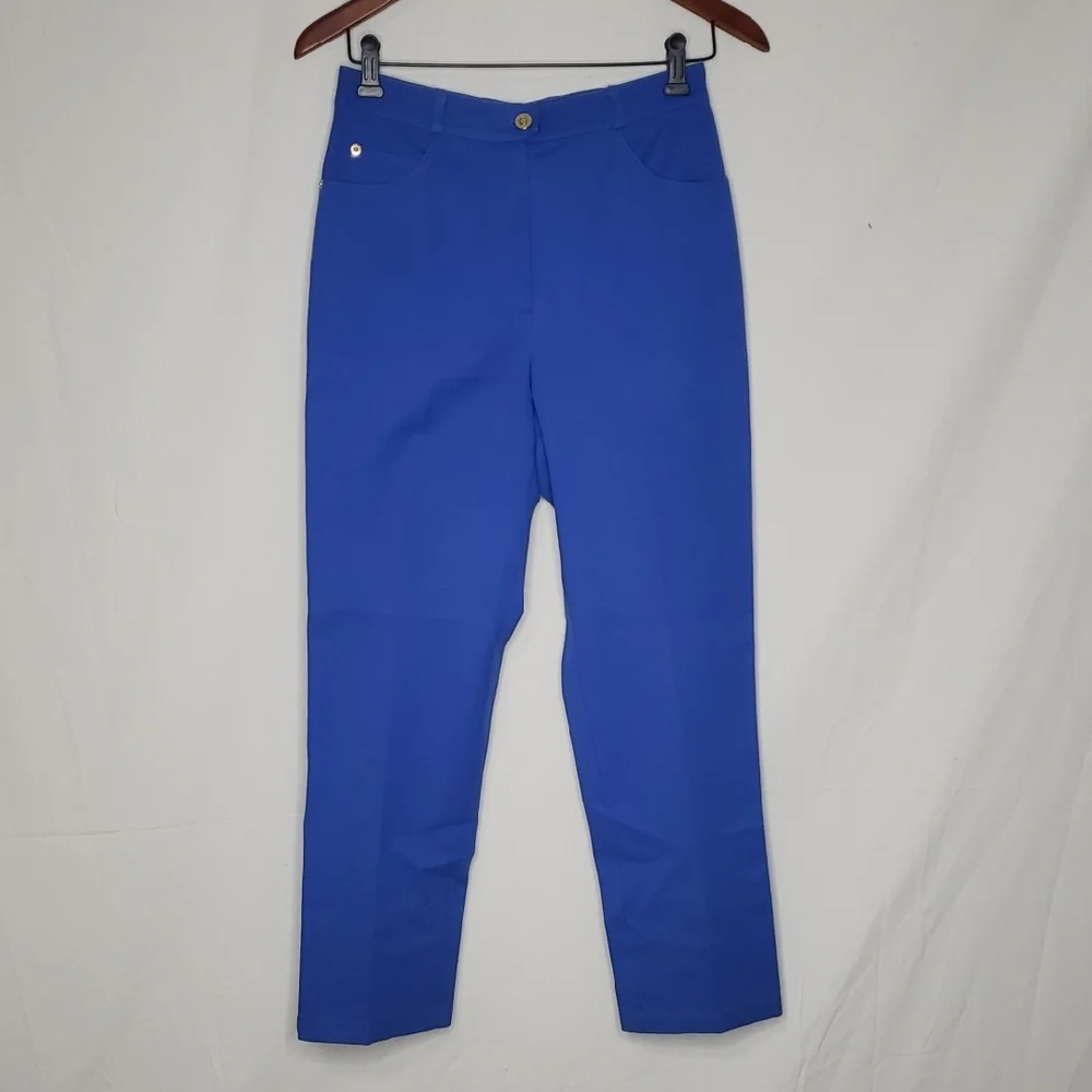 Vintage St. John Sport Womens Straigt Leg Pants Size 2 Blue Old Money 80s Career - Picture 2 of 15